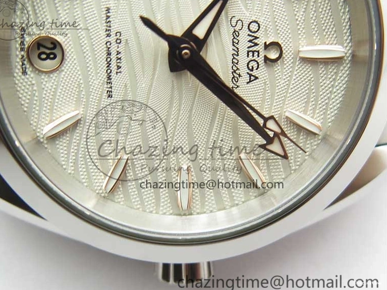 0121 Aqua Terra 150M 34mm Ladies SS VSF 1:1 Best Edition White Wave Dial RG Markers on SS Bracelet A WellDesigned 7928